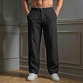 abordables Classique-Homme Pantalons en Lin Pantalons Pantalon d'été Jambe Droite Uni Confort Respirant Longueur complète Occasionnel Quotidien Extérieur Mode Style Classique Bleu Kaki Non Elastique