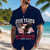 economico Magliette Patriottiche 250-Camicia a maniche corte da uomo per il 250° anniversario con bottoni aquila patriottica bandiera americana top estivo per le vacanze
