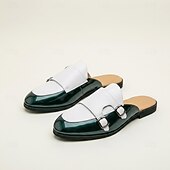 billiga Herrtofflor och träskor-Herr vita och gröna dubbelmunk-loafers med slip-on-detaljer, eleganta uttalandeskor för snygga män, bröllop, banketter, fester och kvällskläder
