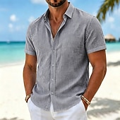 economico camicia da uomo con bottoni-Per uomo Camicia Camicia casual Camicia di Seersucker Camicia con Bottoni Blu Nero Verde chiaro Rosa Blu marino Manica Corta Colletto Colletto a Camicia Casuale Quotidiano Bottoni Abbigliamento