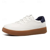 preiswerte Lässige Sneakers-Weiße, flache Herren-Sneaker zum Schnüren, lässige, minimalistische Laufschuhe mit gepolsterter Gummisohle für Alltag, Reisen, Pendeln und Wochenendausflüge.