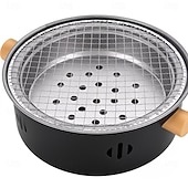 billige Grills og utendørs kokk-4-delt kullgrillsett i rustfritt stål, bærbar sammenleggbar kullgrill, multifunksjonell innendørs utendørs kjøttstekehylle, essensielt grillverktøy for familiesammenkomster, uunnværlig