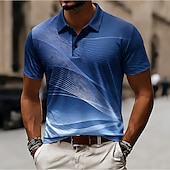 cheap Men's Geometric Polo-Men's Geometic Line Polo Shirts Short Sleeve Polo Shirts Collared Shirts Casual Athleisure 3D Print Buttons Breathable Mesh Summer Spring Blue Purple Green