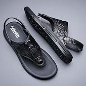 abordables Sandalias casuales-Sandalias marrones de tiras para hombre con estampado de cocodrilo, ligeras y cómodas, ideales para vacaciones, viajes, uso en resorts, ocio diario y relajación en climas cálidos.