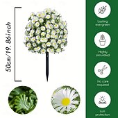 baratos Flor artificial-Estaca de crisântemo artificial branco de 56 cm (22 polegadas), topiaria de margarida artificial para casa, jardim e quintal. &amp;decoração de jardim, casamento &amp;Flores artificiais duráveis para festas,