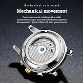 preiswerte Mechanische Uhren-Luxuriöse, automatische Herrenuhr, zweifarbiges Edelstahlgehäuse, blaues Zifferblatt im Skelett-Tourbillon-Stil, selbstaufziehende Business-Armbanduhr mit Großdatum, 24-Stunden-Anzeige, wasserdicht