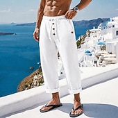 economico Vacanza-Per uomo Pantaloni in cotone e lino Pantaloni Pantaloni Estivi Pantaloni Larghi Pantaloni da Spiaggia Coulisse Elastico in vita Tinta unica Semplice Comodità Traspirante Lunghezza intera Casuale
