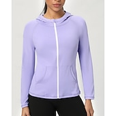 cheap Women's Shirt-Women's Solid Colored Workout Shirt Tennis Sports Jacket Long Sleeve Zipper Pocket Quick Dry Lightweight Moisture Wicking Breathable Tennis Golf Pickleball Hooded Jacket Black Pink Navy Blue Tennis