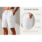 cheap Classic-Men's Shorts Linen Shorts Summer Shorts Beach Shorts Drawstring Pocket 3D Solid Comfort Breathable Knee Length Daily Outdoor Holiday Vacation Fashion Khaki White Inelastic