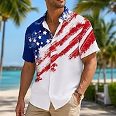  4th of July 2026 250th Men's American Flag Shirt Summer Shirt Short Sleeve Patriotic Daily Streetwear Summer Spring Turndown 3D Print Front One Pocket Button Up Shirts Blue Red 1 Red Dark Blue