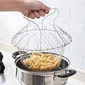 ieftine Ustensile Bucătărie &amp; Gadget-uri-1/2 buc strecurătoare pentru prăjit din oțel inoxidabil, coș de prăjit pliabil pentru uz casnic, coș de plasă filtrantă multifuncțională pentru bucătărie