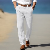economico Vacanza-Per uomo Pantaloni di Lino Pantaloni Pantaloni casual Pantaloni Estivi Pieghettato Bottoni Semplice Comodità Traspirante Lunghezza intera Quotidiano Affari Ferie Moda Stile Classico Blu Cachi