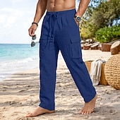 ieftine Vacanţă-Bărbați Pantaloni Cargo Pantaloni Pantaloni de vară Pantaloni de plajă Pantaloni din tifon Cordon Talie elastică Multi Buzunare Simplu Confort Απαλό Lungime totală Zilnic În aer liber Plajă Vacan