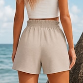 abordables Pantalones cortos bermudas-Mujer Pantalones cortos Burmuda Pantalones cortos de playa Vacaciones Básico Corto Alta cintura Casual Playa Vacaciones Negro Azul Oscuro Verde Militar Albaricoque Verano
