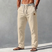 ieftine Clasic-Bărbați Pantaloni de in Pantaloni Pantaloni de vară Cordon Talie elastică Picior drept Simplu Confort Comfortabil Lungime totală Casual Zilnic Plajă Vacanță Modă Albastru piscină Kaki Inelastic