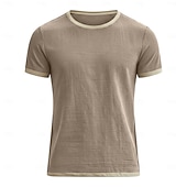 economico T-shirt in Cotone e Lino-Per uomo Maglietta Maglietta in lino Maniche Corte Girocollo Estate Semplice Moda Designer Essenziale Patchwork Blocco di colore Morbido Casuale Vacanza Streetwear Blu chiaro Nero Blu marino