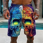 olcso Retro Vintage és Etika-Férfi Színblokkolás Koponya Úszónadrágok Fürdőruhák és fürdőnadrágok Deszkás short Közepes csípő Sötét Punk Gótikus Utcai öltözék Vakáció Oldalzsebek Hálós bélés Elasztikus húzózsinóros derékrész