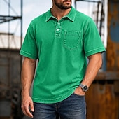 abordables Polo classique pour homme-SoftFade™ Men's Polo Shirts 100% Cotton Acid Wash Shirt Casual Holiday Lapel Short Sleeve Fashion Basic Plain Pocket Distressed Summer Spring All Seasons Dark Brown Black Light Green Pink Navy Blue