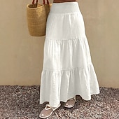 economico Gonne da Vacanza-Per donna Gonna da vacanza Bohemien Maxi Vita Alta Gonne Bianco Estate