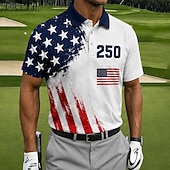 cheap Patriotic 250 Polos-4th of July 2026 250th Men's American Flag Golf Sports Polo Shirts Short Sleeve Polo Shirts Collared Shirts Casual Athleisure 3D Print Buttons Breathable Mesh Spring &amp; Summer Blue 1 Blue 2#