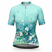 お買い得  ウィメンズジャージ-女性用 サイクリングジャージー フラワー 半袖 バイク ジャージー トップス 3つのリアポケット付き サンスクリーン UV耐性 速乾性 反射性ストリップ スポーツ グリーン 衣類
