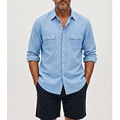 abordables Clásico-Camisa de lino transpirable para hombre - camisa casual de verano de manga larga - azul, negro, blanco