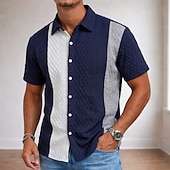 cheap Men's Smart Casual Shirts-Men's Shirt Casual Shirt Button Up Shirt Jacquard Shirt Blue Pink Navy Blue Apricot Short Sleeve Plain Shirt Collar Casual Daily Patchwork Clothing Apparel Elegant Fashion Casual