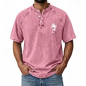 abordables Vintage y retro-SoftFade™ Camiseta Árbol de Coco para Hombre Camisa de Denim 100% Algodón Camisa Lavado Ácido Top de Manga Corta Vintage Streetwear Casual Hogar Calle Verano Primavera Negro Verde Claro Azul Claro