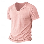 economico T-shirt in Cotone e Lino-Per uomo Maglietta Maglietta in lino Manica Corta Maniche Corte Scollo a V Primavera &amp; Estate Estate Primavera Semplice Moda Designer Essenziale Morbido Casuale Vacanza Streetwear Blu Bianco Nero