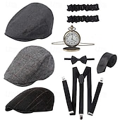 levne Příslušenství a další-Řvoucí 20s 20. léta 20. století Retro Sada příslušenství Baret Velký Gatsby Gentleman Gangster Maškarní kostým Pánské Karneval Valentýna Párty večerní šaty Plesová maškaráda Koktejlový večírek Dospělí