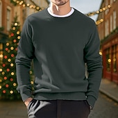 preiswerte Herrenpullover-Herren Kleidungs Sweatshirt Wollpullover Pullover Jumper Crop-Pullover Gerippter Strick Regular Tops Gestrickt Einfach Rundhals Modern Zeitgenössische Arbeitskleidung Apparel Winter Schwarz Rot S M L