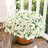abordables Flores artificiales-Margaritas artificiales para decoración exterior, 6 ramos de flores artificiales para macetas de exterior, flores de seda resistentes a los rayos UV para la puerta principal, el porche y el patio.