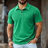 cheap Men's Classic Polo-SoftFade™ Men's Polo Shirts 100% Cotton Acid Wash Shirt Casual Holiday Lapel Short Sleeve Fashion Basic Plain Vintage Plain Summer Spring Regular Fit Dark Brown Black Light Green Pink Navy Blue