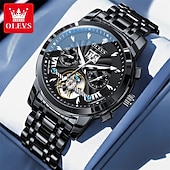 preiswerte Mechanische Uhren-Luxuriöse, automatische Herrenuhr, zweifarbiges Edelstahlgehäuse, blaues Zifferblatt im Skelett-Tourbillon-Stil, selbstaufziehende Business-Armbanduhr mit Großdatum, 24-Stunden-Anzeige, wasserdicht