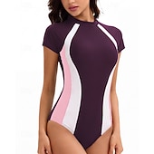 economico Rash Guards Interi-Per donna Costume da Bagno Rash Guard Costume da bagno Costumi da bagno sportivi Geometrico Patchwork Gamba corta Protezione Solare UV Asciugatura Rapida Alta elasticità Manica Corta Costume da Bagno