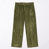 baratos Solto-Calça social masculina de veludo - calça reta para ocasiões formais - verde militar