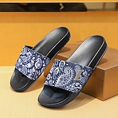 abordables Pantuflas y chanclas de hombre-Sandalias planas azules con estampado paisley para hombre, puntera abierta, ligeras y cómodas, ideales para vacaciones en la playa, en el resort, para el ocio junto a la piscina y para relajarse a diario.