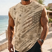  4 de julio de 2026, 250 aniversario Hombre camuflaje Bandera de EE. UU. Camisetas Interiores Sin Mangas Camiseta Impresión 3D Cuello Barco Camisa Patriótico Diario Calle Marrón Verde Trébol Caqui