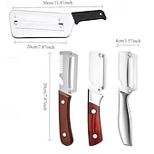 abordables Utensilios para frutas y verduras-Juego de 3/4 cuchillos peladores de acero inoxidable con mango de madera, cuchillo multifuncional para pelar frutas y verduras, ideal para caña de azúcar, patatas, manzanas y para cortar en la cocina.