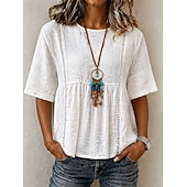  Dames Oogje top T-shirt T-shirts Witte katoenen blouse Elegant Bohemen Modieus Korte mouw Strakke ronde hals Normale tops Casual blauw Wit Zomer Lente