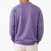 お買い得  カジュアルヘンリーTシャツ-男性用 ヘンリーシャツ Tシャツティー 長袖 平織り ビンテージ レトリ／ヴィンテージ カジュアル ガーメントダイ 色褪せた ヘンリーカラー ヘンリー カジュアル 春 秋 オールシーズン パープル ヘンリーTシャツ
