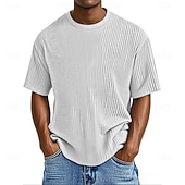 economico T-shirt in maglia waffle-Per uomo Maglietta Waffle Maglietta Camicia a Maniche Corte Manica Corta Girocollo Estate Primavera Tinta unica Streetwear Elegante Tempo libero Jacquard Quotidiano All'aperto Vacanza Bianco Nero