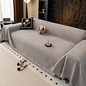 cheap Sofa Cover-Premium Chenille Sectional Sofa Towel - Elegant Solid Throw Cover - Anti-Slip Universal Furniture Slipcover for Year-Round Use