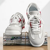 cheap Casual Sneakers-Men's White and Red Casual Sneakers Lace-Up Lightweight Comfort Walking Shoes Modern Low Top Footwear for Daily Wear, Travel, Commuting and Everyday Leisure