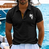  Homme Polo Polo en seersucker Ice Silk Occasionnel Travail Revers Manche Courte Basique Moderne Uni Texturé Jacquard Boutons Été Bleu Noir Blanche Gris Polo