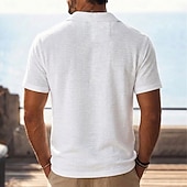 economico Polo Classico da Uomo-Per uomo Camicia di lino Polo Casuale Vacanza Colletto cubano Manica Corta Vacanza Moda Semplice Testurizzato Bottoni Puro Estate Primavera Vestibilità regolare Blu Nero Bianco Verde chiaro Verde