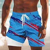  Men's 4th of July U.S. 250th Anniversary American Flag Swim Trunks Bathing Suits Swim Shorts Board Shorts Mid Waist Patriotic Holiday Side Pockets Mesh Lining Elastic Drawstring Waist Designer