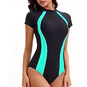 economico Rash Guards Interi-Per donna Costume da Bagno Rash Guard Costume da bagno Costumi da bagno sportivi Geometrico Patchwork Gamba corta Protezione Solare UV Asciugatura Rapida Alta elasticità Manica Corta Costume da Bagno