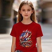 cheap Boy's 3D Funny Humor-Cotton American Independence Day Kids Girls' Black Red Printed T shirt Blouse Crew Neck Short Sleeve Casual Daily Outdoor Casual Graphic Summer