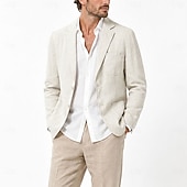 baratos Blazers Clássicos Masculinos-Masculino jaqueta leve Blazer 100% linho coquetel Praia Férias Moda Diário Verão Primavera Linho Côr Sólida Comum 2 Botões Jaqueta esporte Azul Marinha Azul Céu Bege